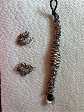 Silver Coil Statement Bracelet with Matching Earrings
